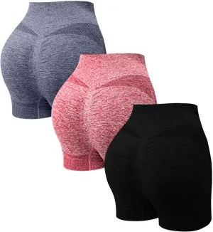 3 Packs Gym Shorts Women High Waisted Scrunch Butt Lifting Seamless Athletic Shorts Tummy Control Yoga Biker Short