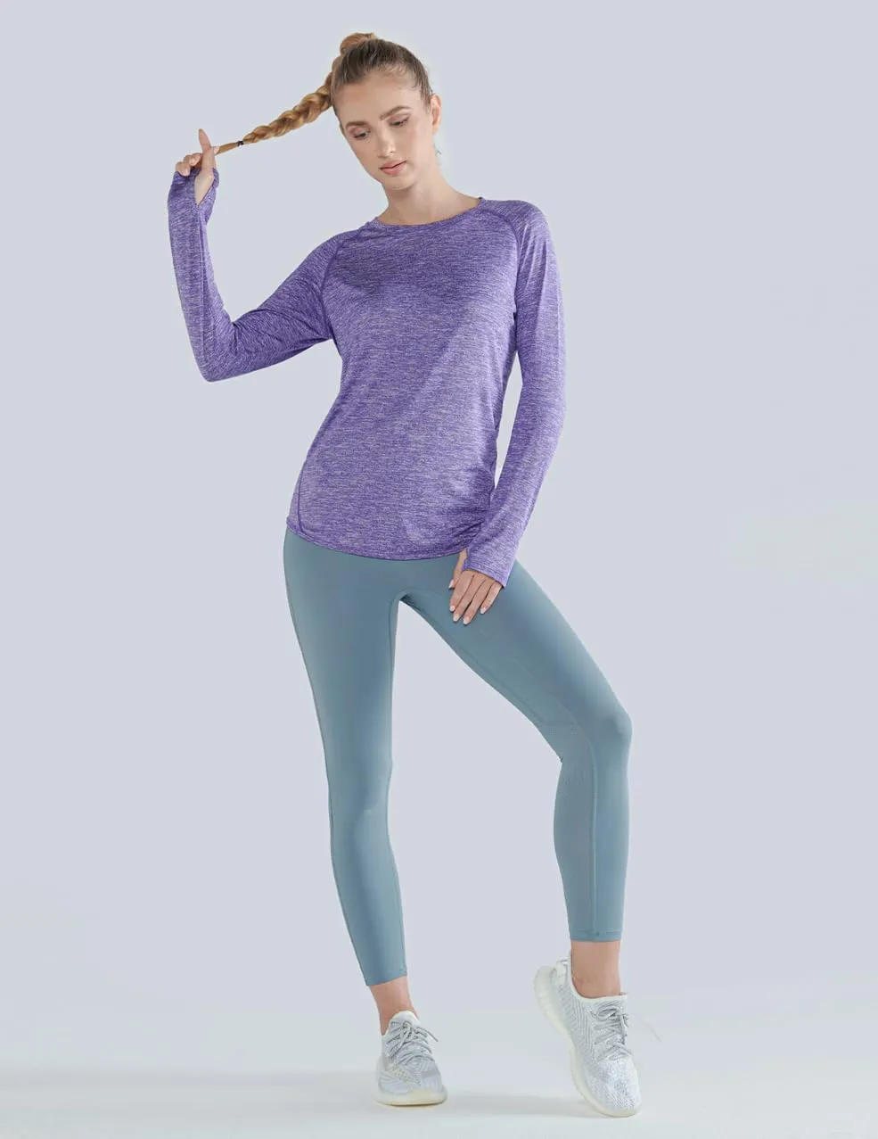 4-Pack: Womens Long Sleeve Athletic Tops with Thumb Holes – Dry Fit Active Crewneck Workout Tees