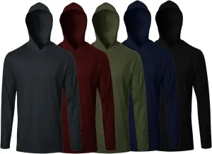 5 Pack Mens T Shirts Long Sleeve with Hoodies Athletic Sun Protection Tees