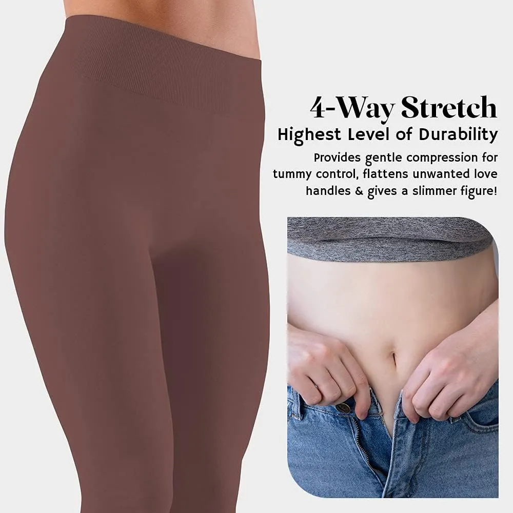 Active Club 3 or 6-Pack Fleece Lined Leggings for Women, High-Waisted Womens Leggings with Wide Waistband and Fleece Lining