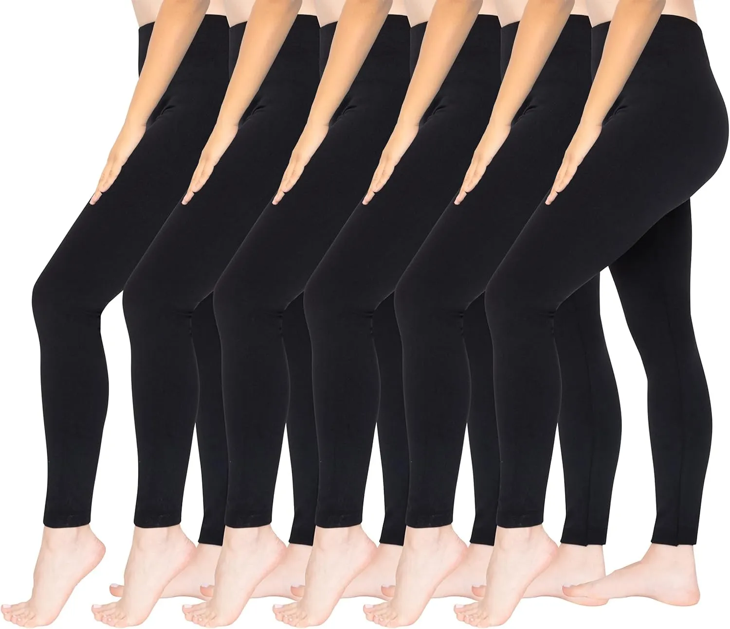 Active Club 3 or 6-Pack Fleece Lined Leggings for Women, High-Waisted Womens Leggings with Wide Waistband and Fleece Lining