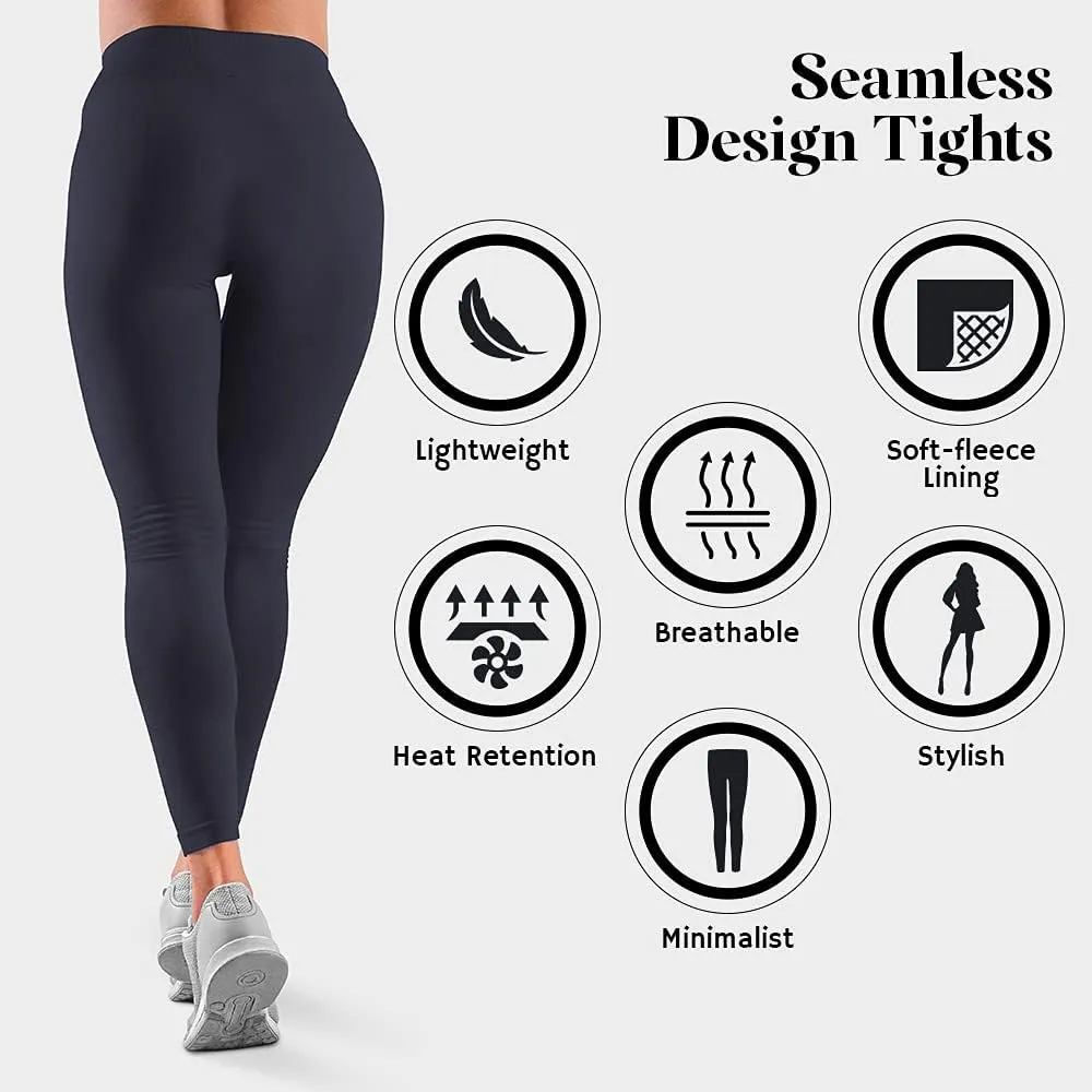 Active Club 3 or 6-Pack Fleece Lined Leggings for Women, High-Waisted Womens Leggings with Wide Waistband and Fleece Lining
