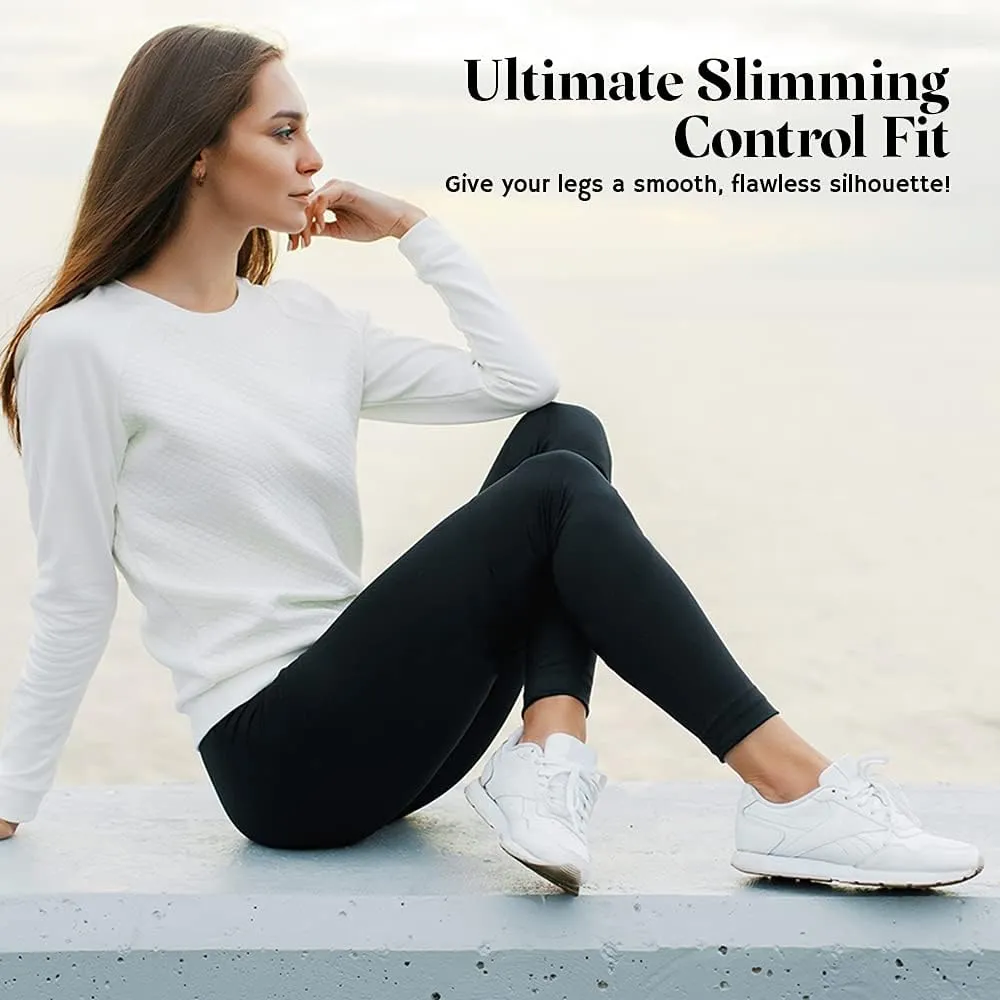 Active Club 3 or 6-Pack Fleece Lined Leggings for Women, High-Waisted Womens Leggings with Wide Waistband and Fleece Lining