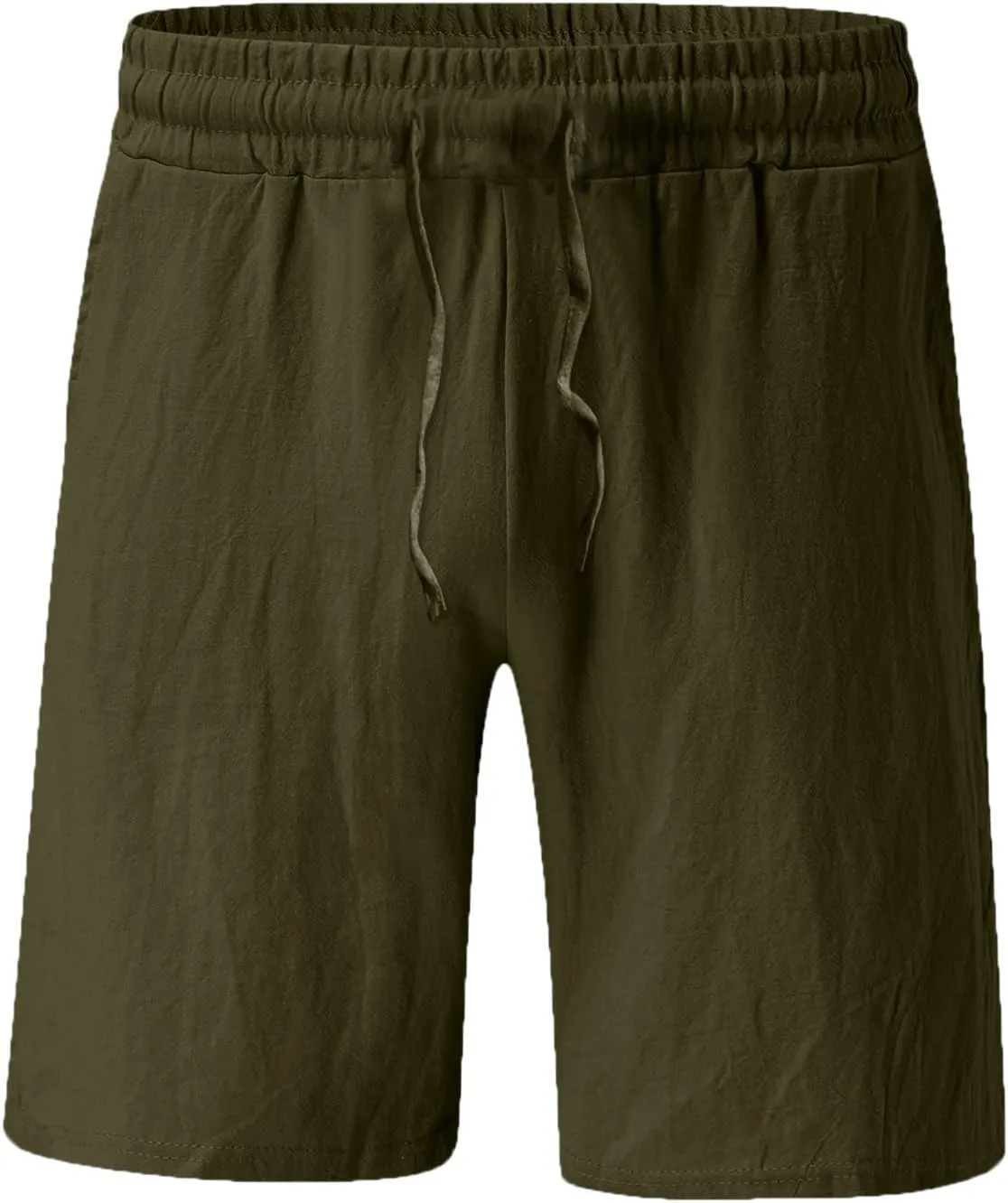aihihe Men's Linen Bermuda Shorts Elastic Waist Drawstring Casual Summer Shorts Lighweight Loose Fit Beach Short Pants