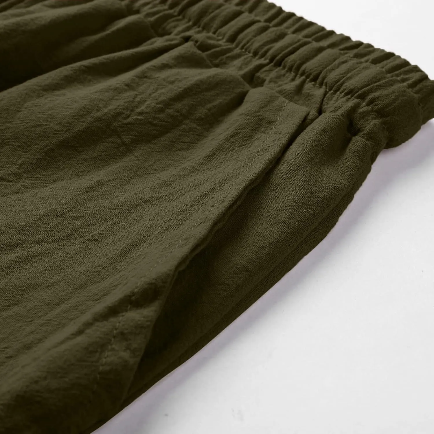 aihihe Men's Linen Bermuda Shorts Elastic Waist Drawstring Casual Summer Shorts Lighweight Loose Fit Beach Short Pants