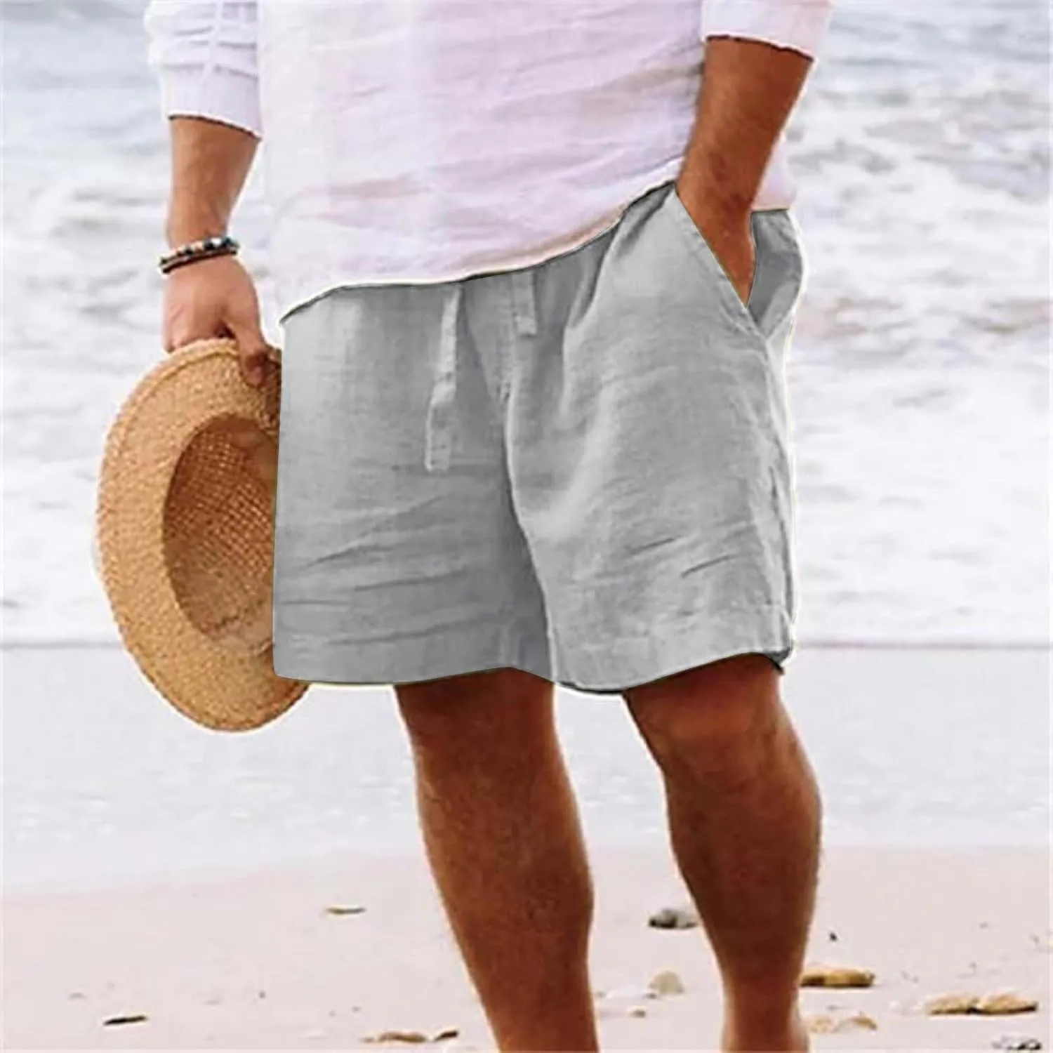 Athletic Shorts for Men Loose 3/4 Shorts Drawstring Elastic Waist Baggy Wide Leg Casual Beach Yoga Trousers Mens