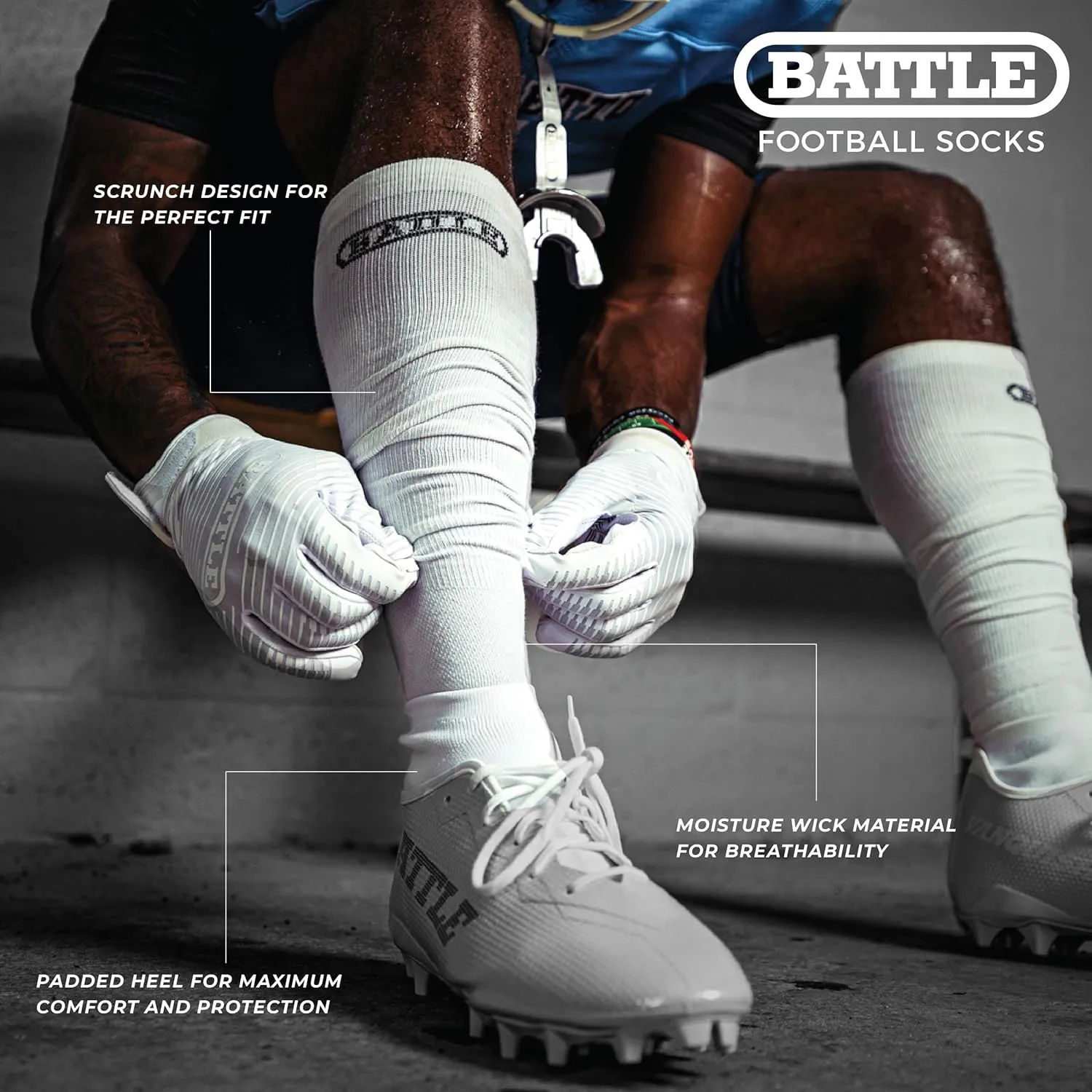 Battle Sports Long Scrunch Football Socks, Extra Long Padded Sport Socks for Men & Boys