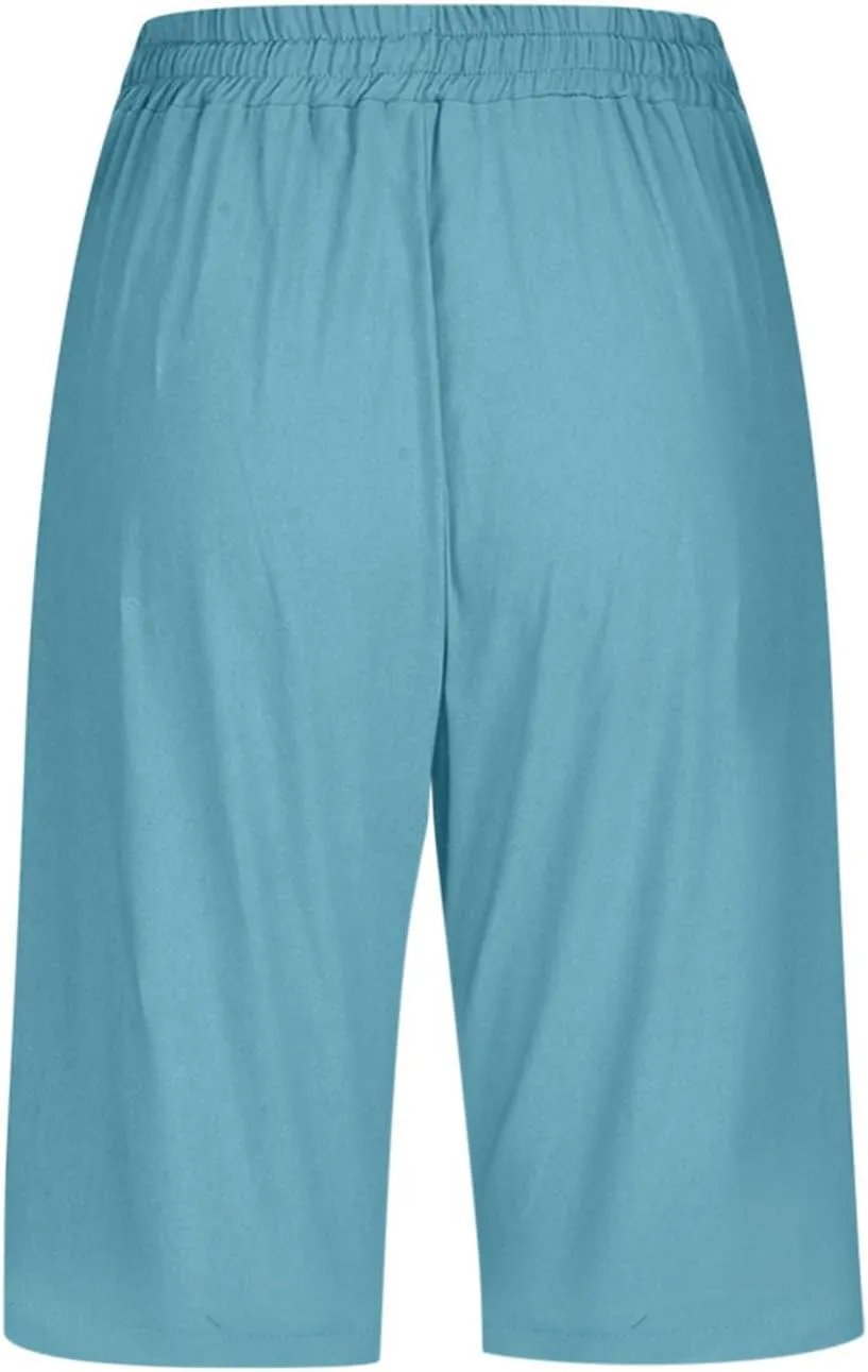 Bermuda Shorts for Women Elastic Drawstring High Waisted Outdoor Cargo Pants Casual Lightweight Hiking Pants