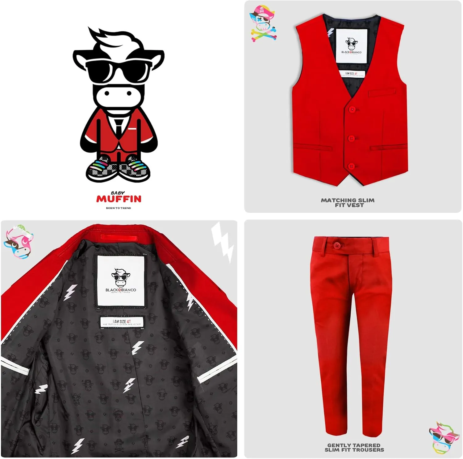 Black n Bianco Boys' First Class Slim Fit Suits Lightweight Style. Presented by Baby Muffin