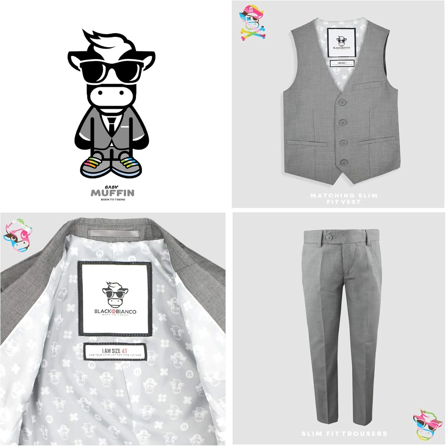 Black n Bianco Boys' First Class Slim Fit Suits Lightweight Style. Presented by Baby Muffin