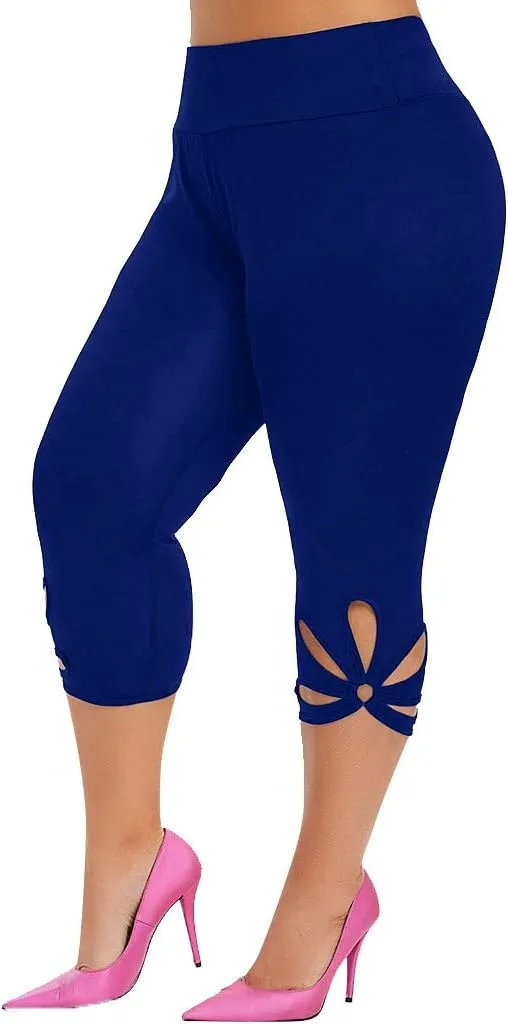 Capri Leggings for Women Plus Size Elastic High Waisted Tummy Control Cropped Yoga Pants Casual Cute Soft Comfy Capris Tights