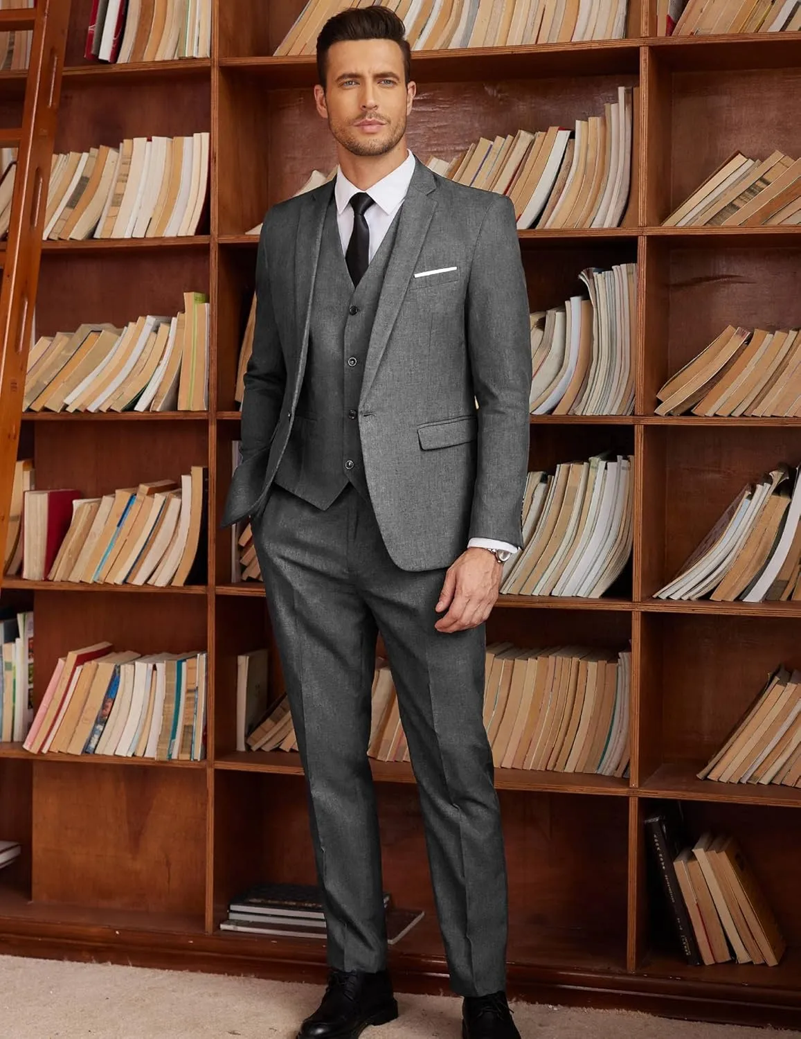 COOFANDY Men’s 3 Piece Slim Fit Suits One Button Blazer Vest Suit Pants with Tie