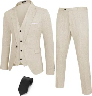 COOFANDY Men’s 3 Piece Slim Fit Suits One Button Blazer Vest Suit Pants with Tie