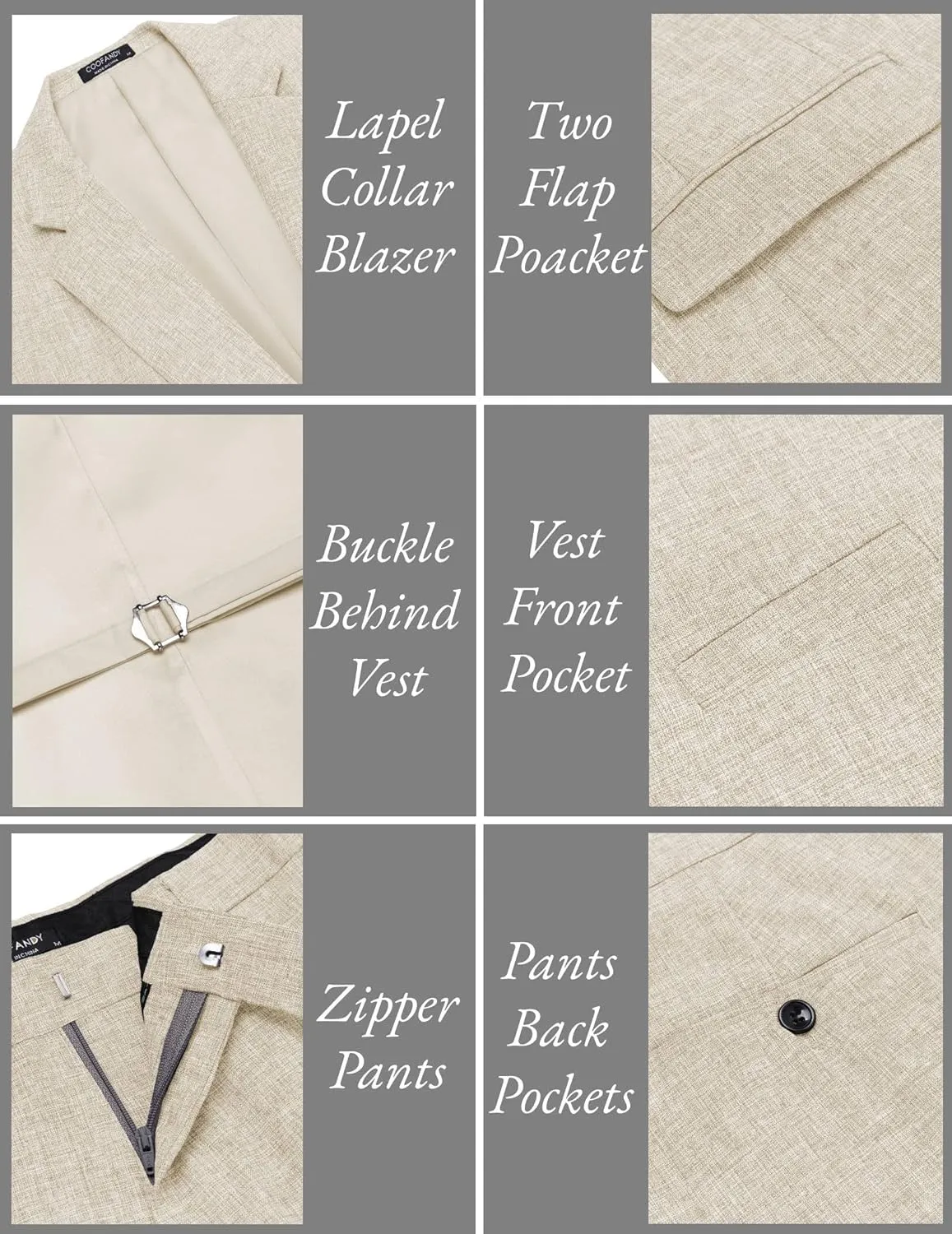 COOFANDY Men’s 3 Piece Slim Fit Suits One Button Blazer Vest Suit Pants with Tie