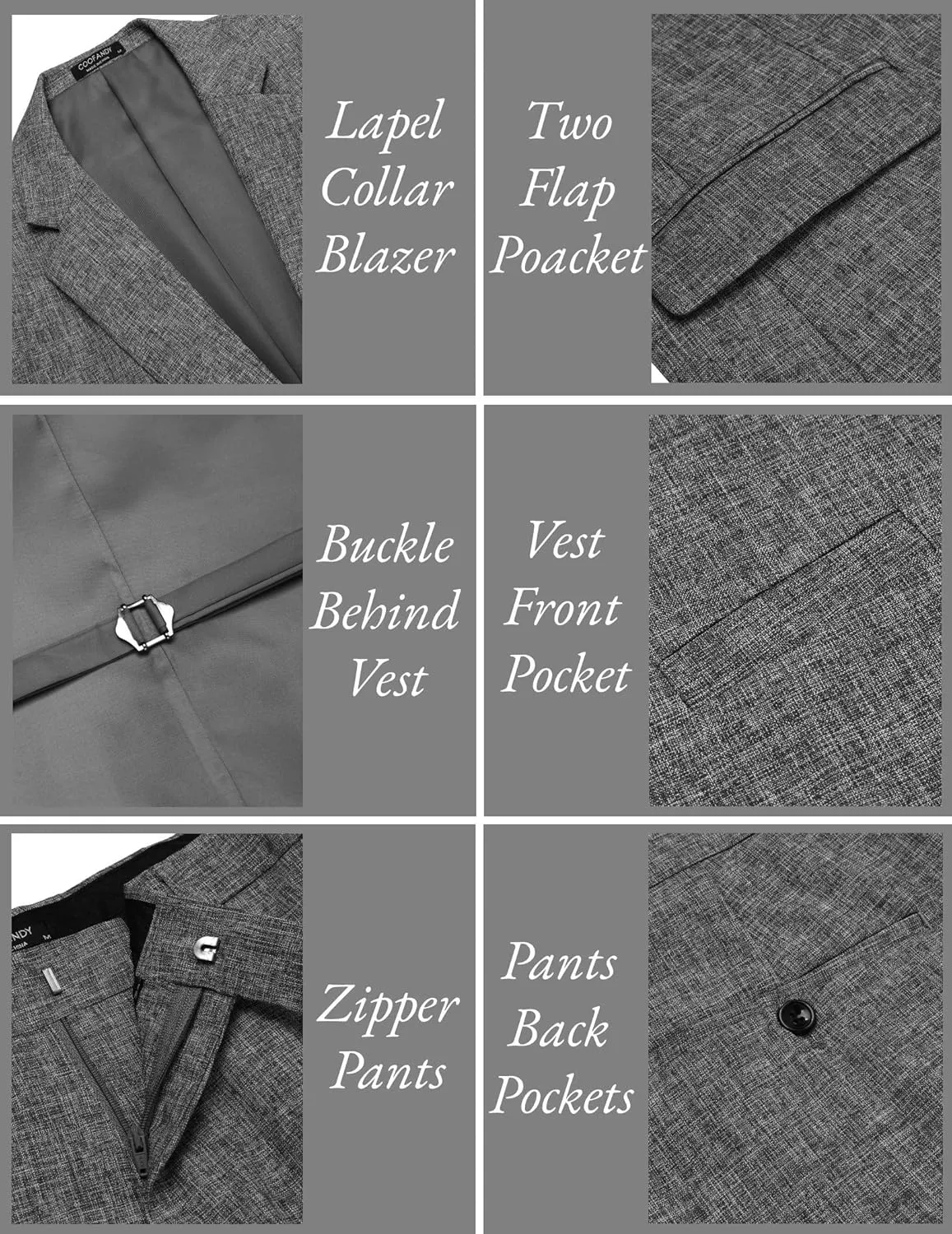 COOFANDY Men’s 3 Piece Slim Fit Suits One Button Blazer Vest Suit Pants with Tie