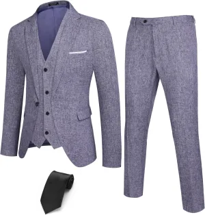 COOFANDY Men’s 3 Piece Slim Fit Suits One Button Blazer Vest Suit Pants with Tie