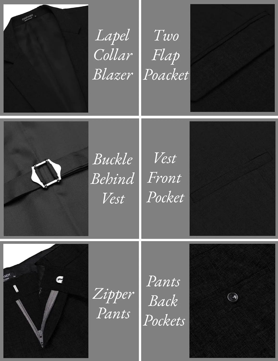 COOFANDY Men’s 3 Piece Slim Fit Suits One Button Blazer Vest Suit Pants with Tie