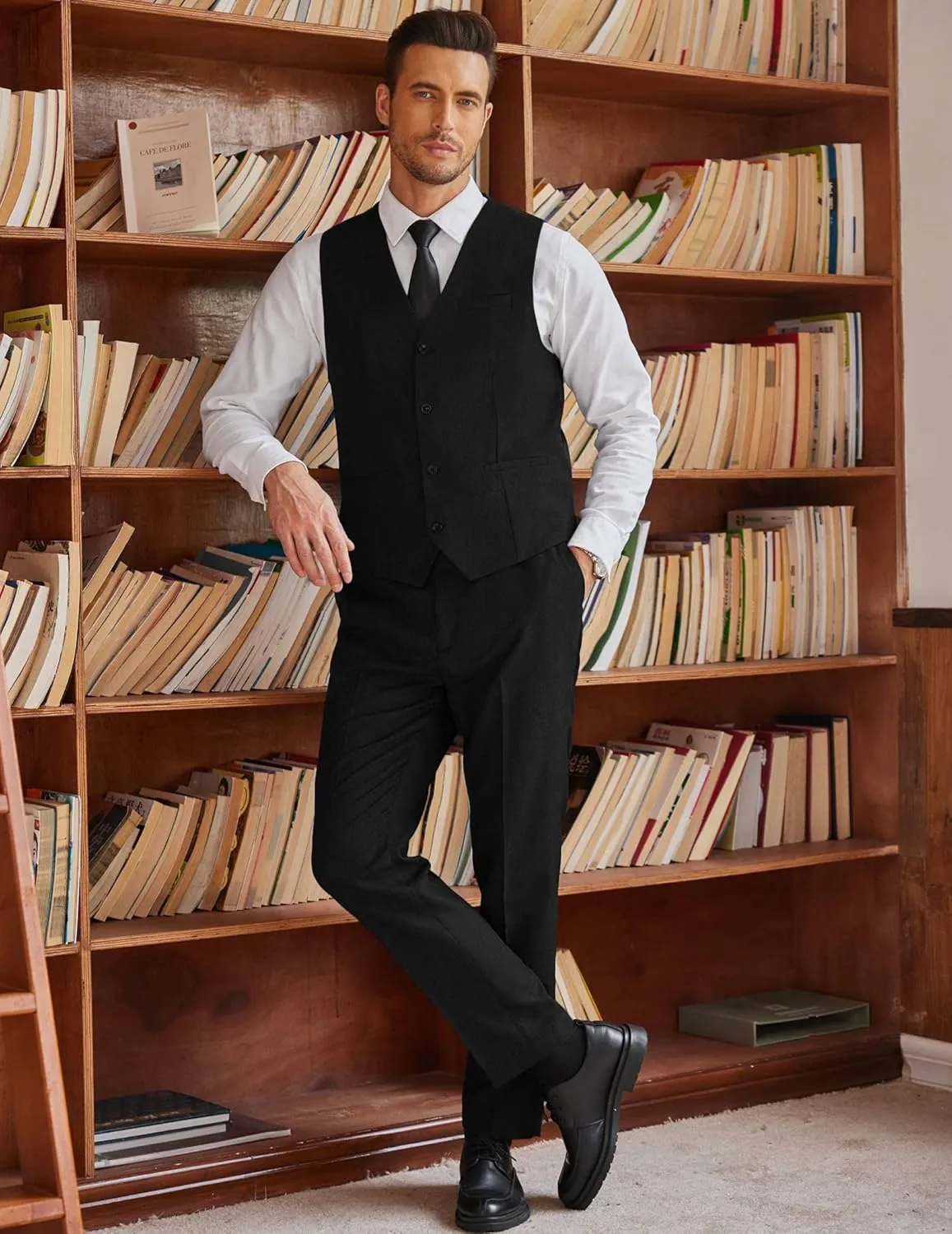 COOFANDY Men’s 3 Piece Slim Fit Suits One Button Blazer Vest Suit Pants with Tie