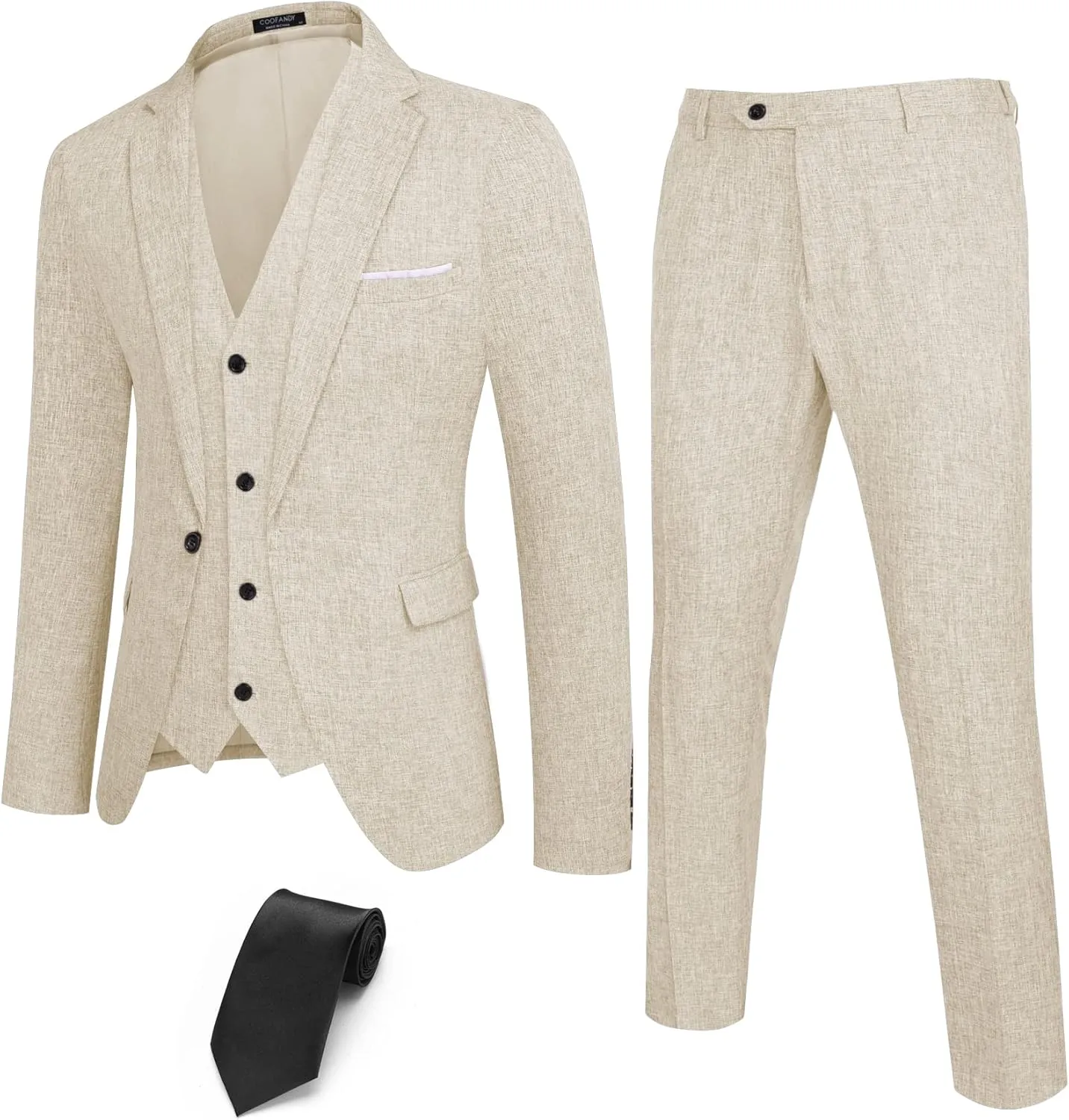 COOFANDY Men’s 3 Piece Slim Fit Suits One Button Blazer Vest Suit Pants with Tie