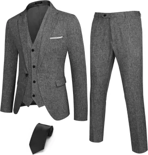 COOFANDY Men’s 3 Piece Slim Fit Suits One Button Blazer Vest Suit Pants with Tie