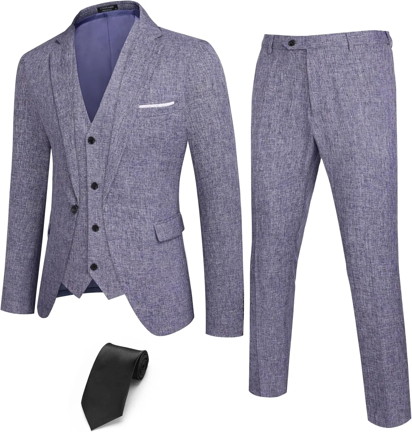 COOFANDY Men’s 3 Piece Slim Fit Suits One Button Blazer Vest Suit Pants with Tie