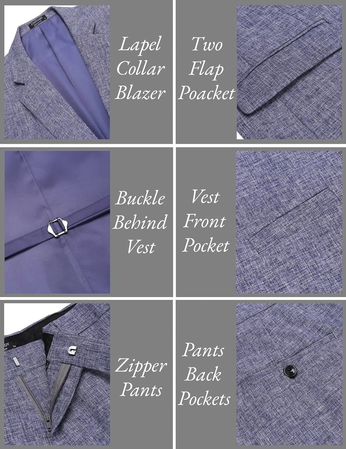 COOFANDY Men’s 3 Piece Slim Fit Suits One Button Blazer Vest Suit Pants with Tie