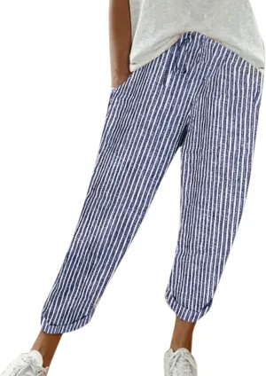 Cotton Linen Cropped Pants Women, Summer Flowy Drawstring 2025 High Waisted Trouser Business Wide Leg Outfits Slacks