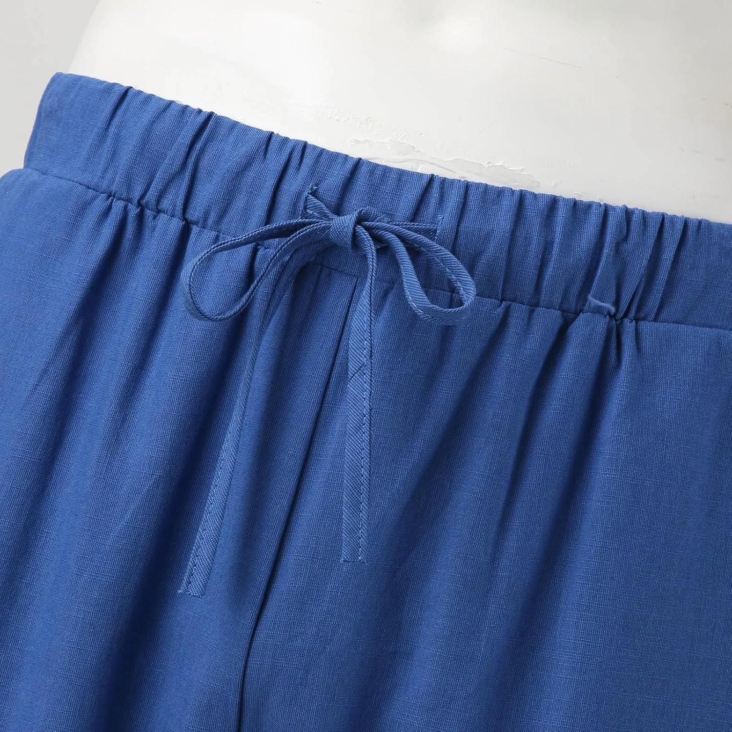 Cotton Linen Dress Pants for Men Elastic Drawstring Waist Lounge Beach Pants Summer Casual Straight Leg Dress Trouser