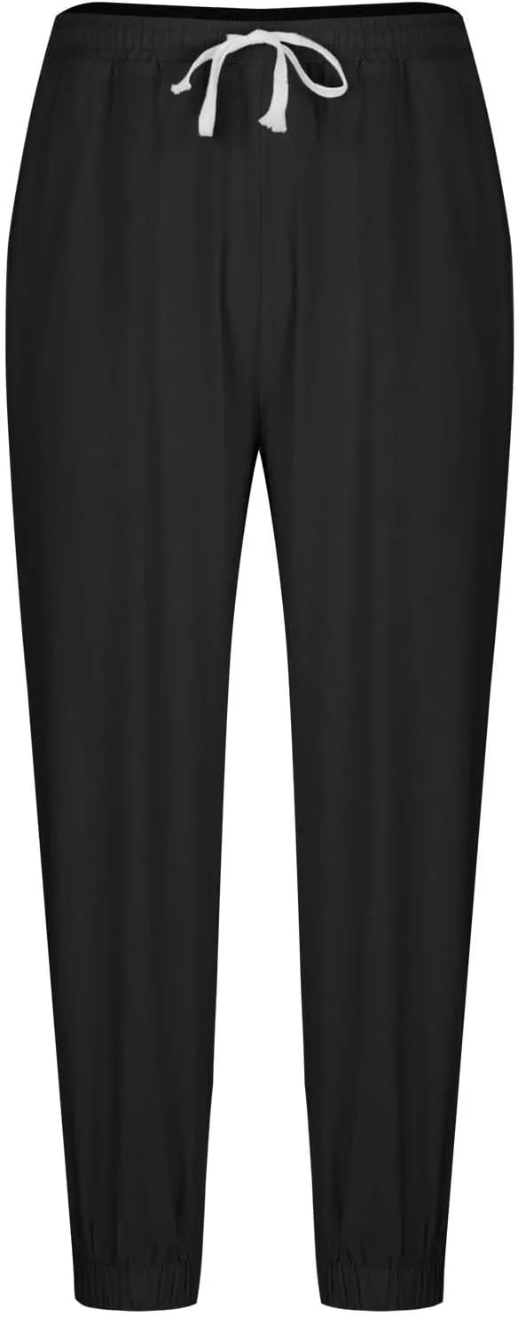 Cotton Linen Pants for Men Elastic Drawstring Waist Loose Casual Beach Pant Comfy Summer Travel Trousers Cinch Bottom