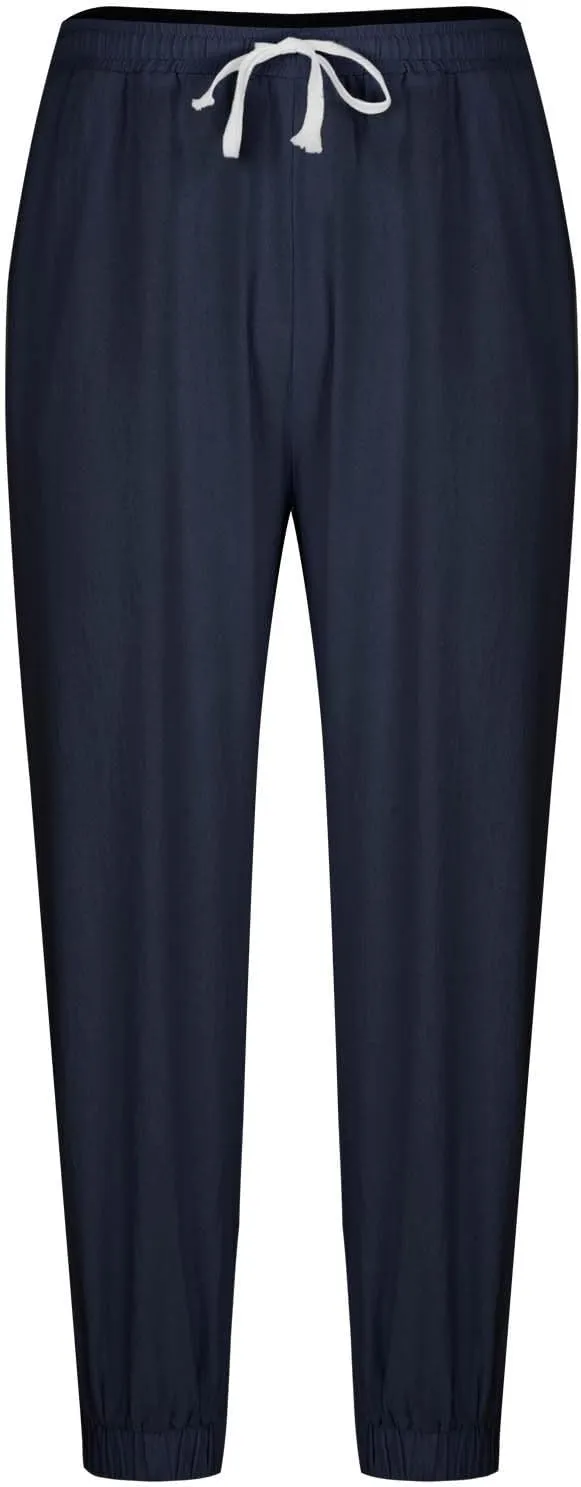 Cotton Linen Pants for Men Elastic Drawstring Waist Loose Casual Beach Pant Comfy Summer Travel Trousers Cinch Bottom