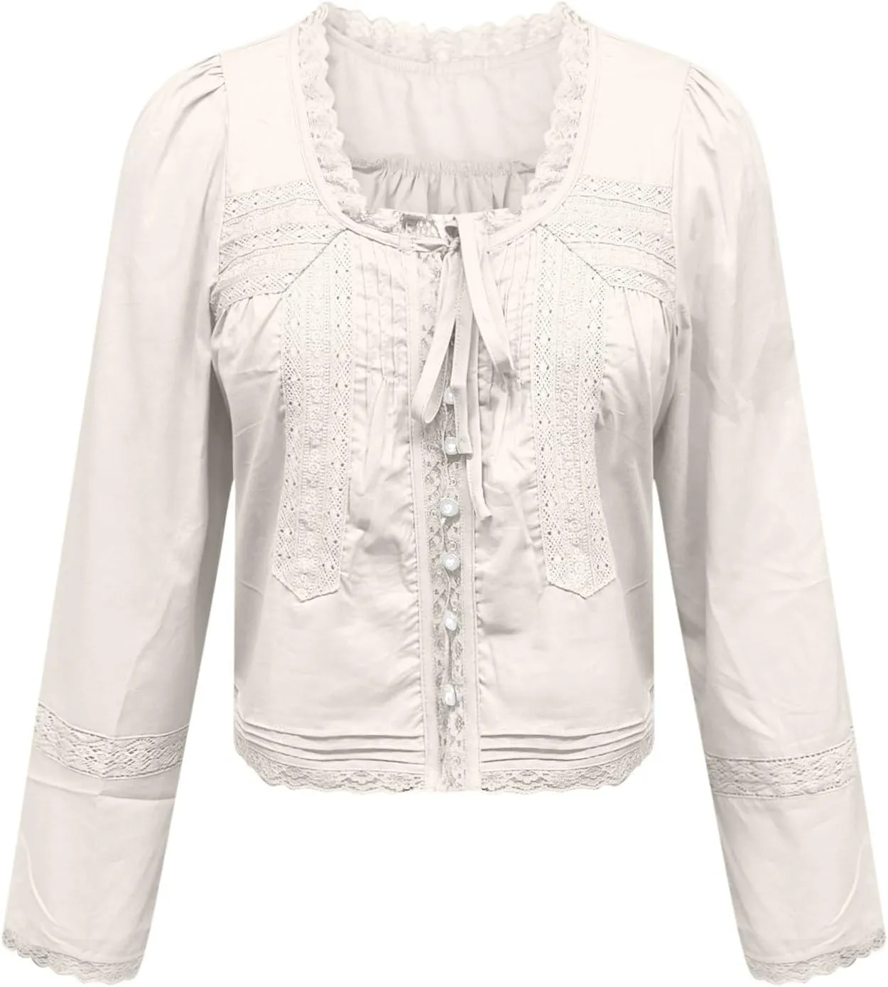 Cute Boho Lace Trim Shirts Women Summer Button Down Beach Crop Tops Casual Long Sleeve Tie Front Neck Y2k Clothes
