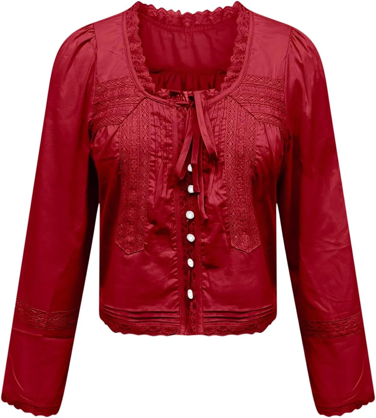 Cute Boho Lace Trim Shirts Women Summer Button Down Beach Crop Tops Casual Long Sleeve Tie Front Neck Y2k Clothes