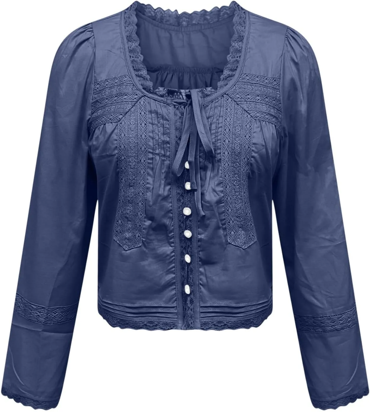 Cute Boho Lace Trim Shirts Women Summer Button Down Beach Crop Tops Casual Long Sleeve Tie Front Neck Y2k Clothes
