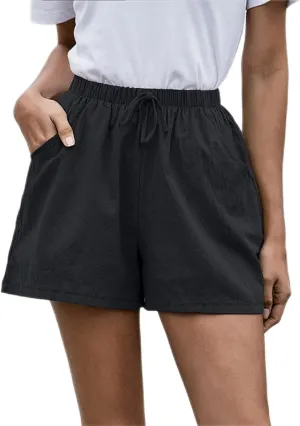 DASAYO Linen Shorts for Women Summer Drawstring Elastic High Waisted Short with Pockets Solid Color Lightweight Beach Pants