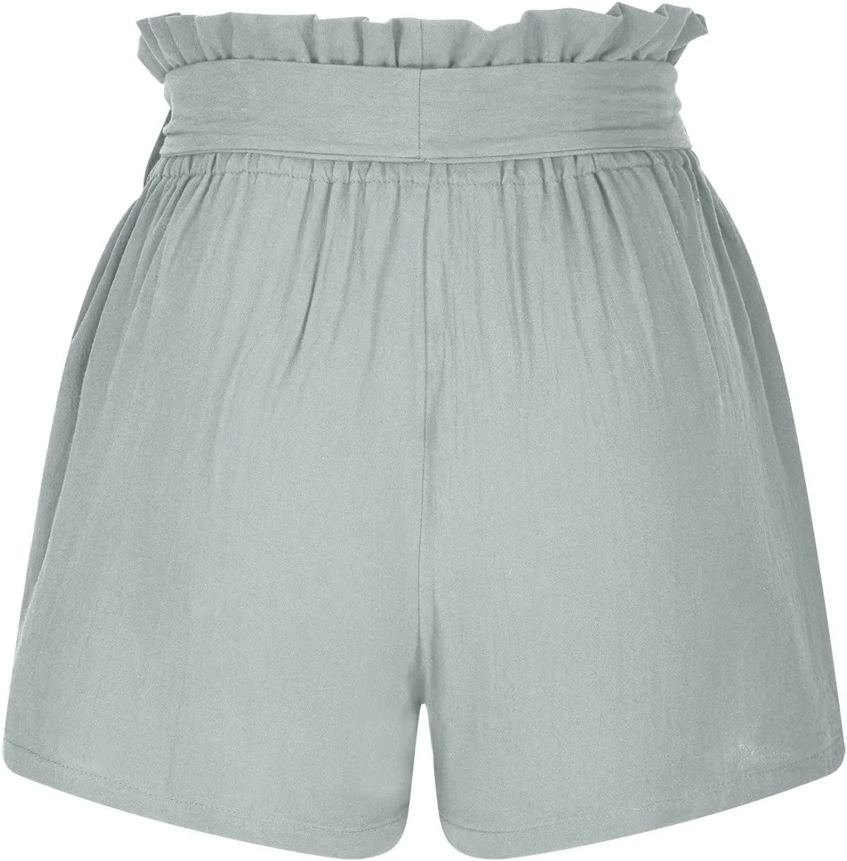 DASAYO Women Cotton Linen Summer Shorts Ruffle Adjustable Bowknot High-Waisted Solid Color Casual Short with Pockets
