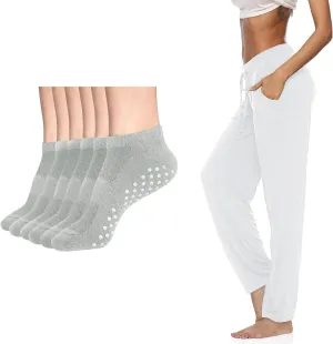 DIBAOLONG Low Cut Socks 6-Pair Ankle No Show Athletic Short Cotton Socks and Womens Wide Leg Yoga Pants