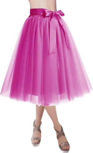DRESSTELLS Womens Tulle Skirt A Line Tulle Dress Tutu Skirts Knee Length Adult Layered Short Prom Party Midi Skirt