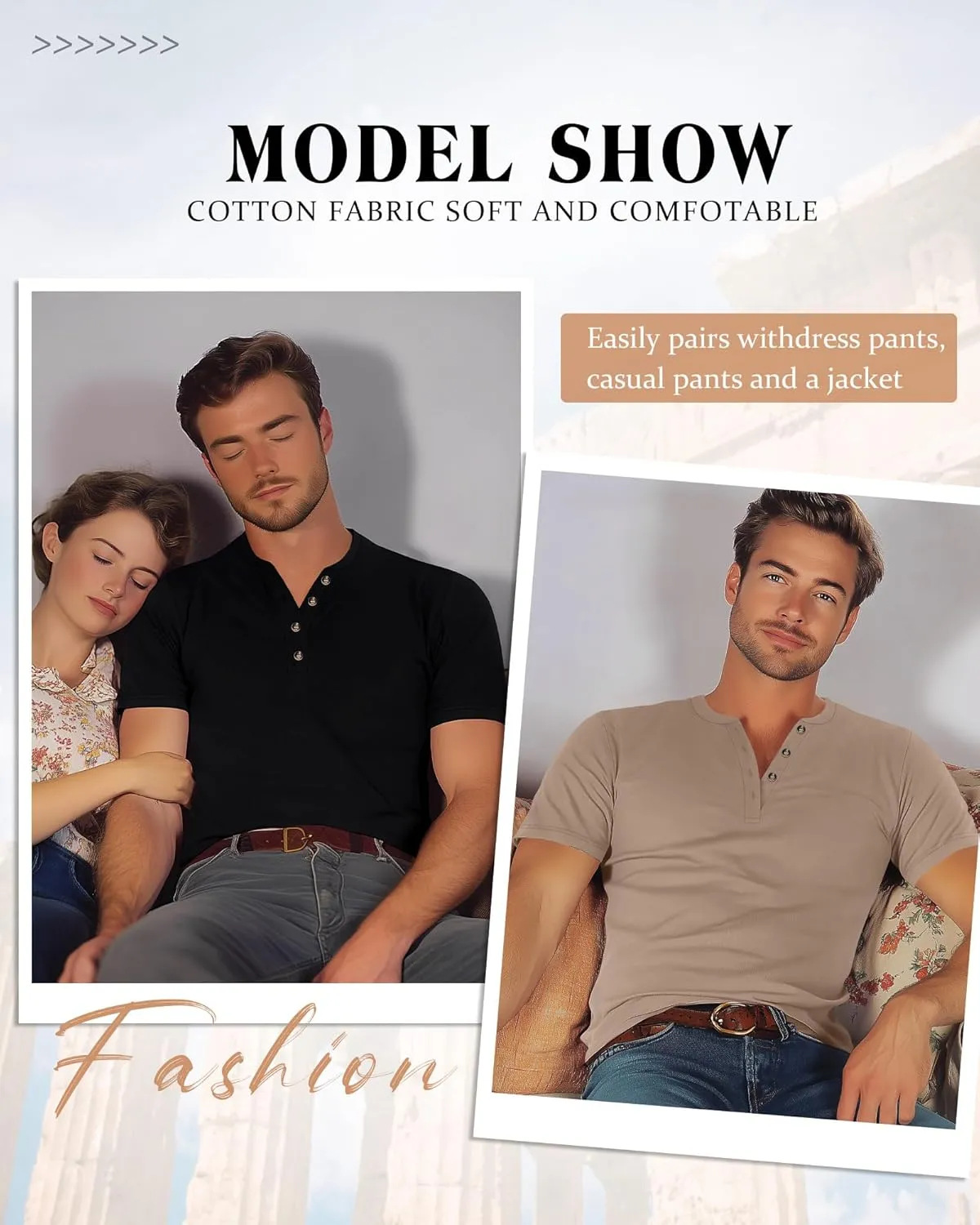 Ficerd 3 Pack Men's Henley T-Shirts Cotton Short Sleeve Casual Basic Tees Summer Loose Fit Oversized Solid Tops