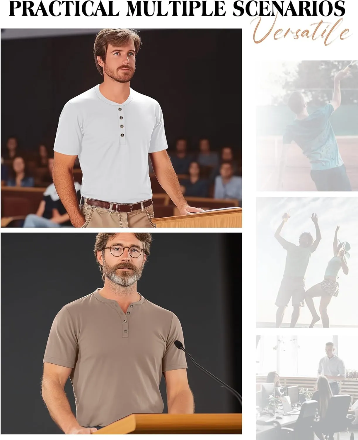 Ficerd 3 Pack Men's Henley T-Shirts Cotton Short Sleeve Casual Basic Tees Summer Loose Fit Oversized Solid Tops