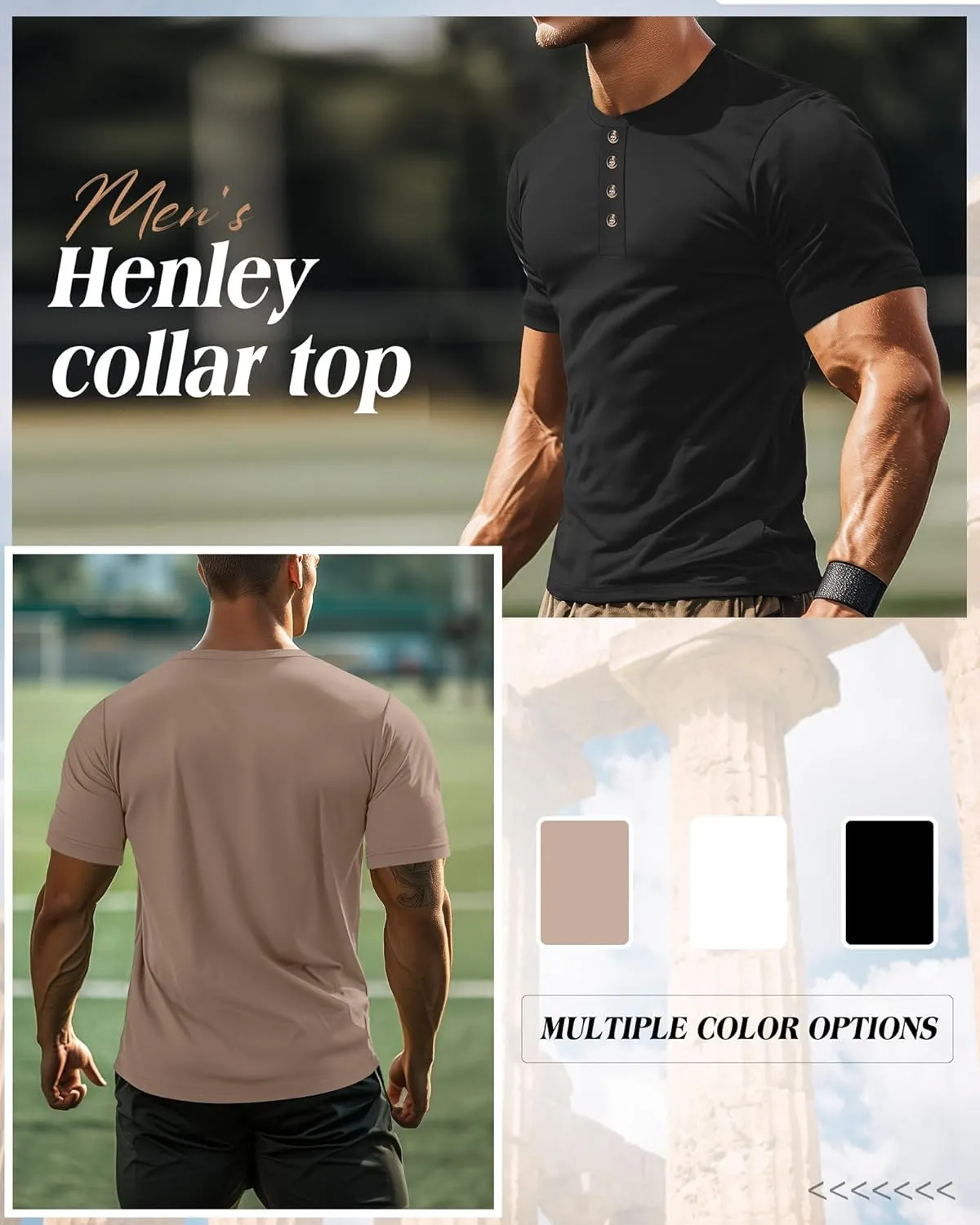 Ficerd 3 Pack Men's Henley T-Shirts Cotton Short Sleeve Casual Basic Tees Summer Loose Fit Oversized Solid Tops