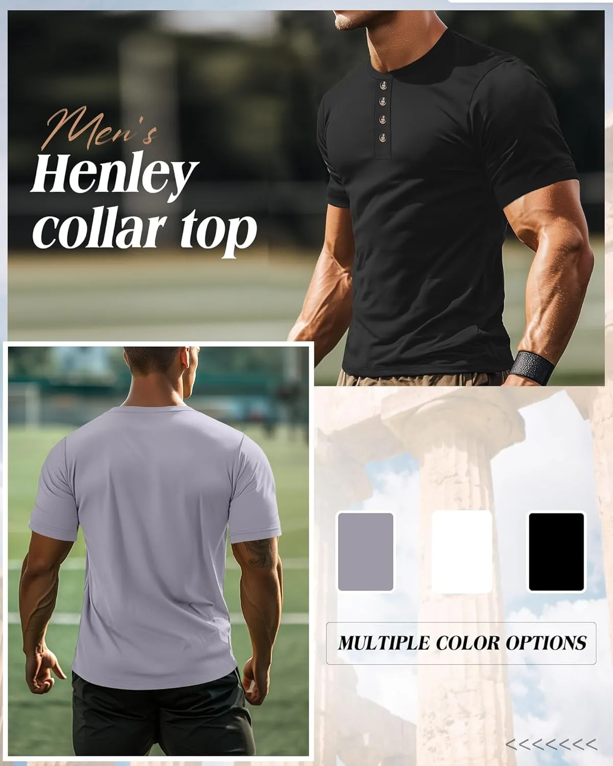 Ficerd 3 Pack Men's Henley T-Shirts Cotton Short Sleeve Casual Basic Tees Summer Loose Fit Oversized Solid Tops