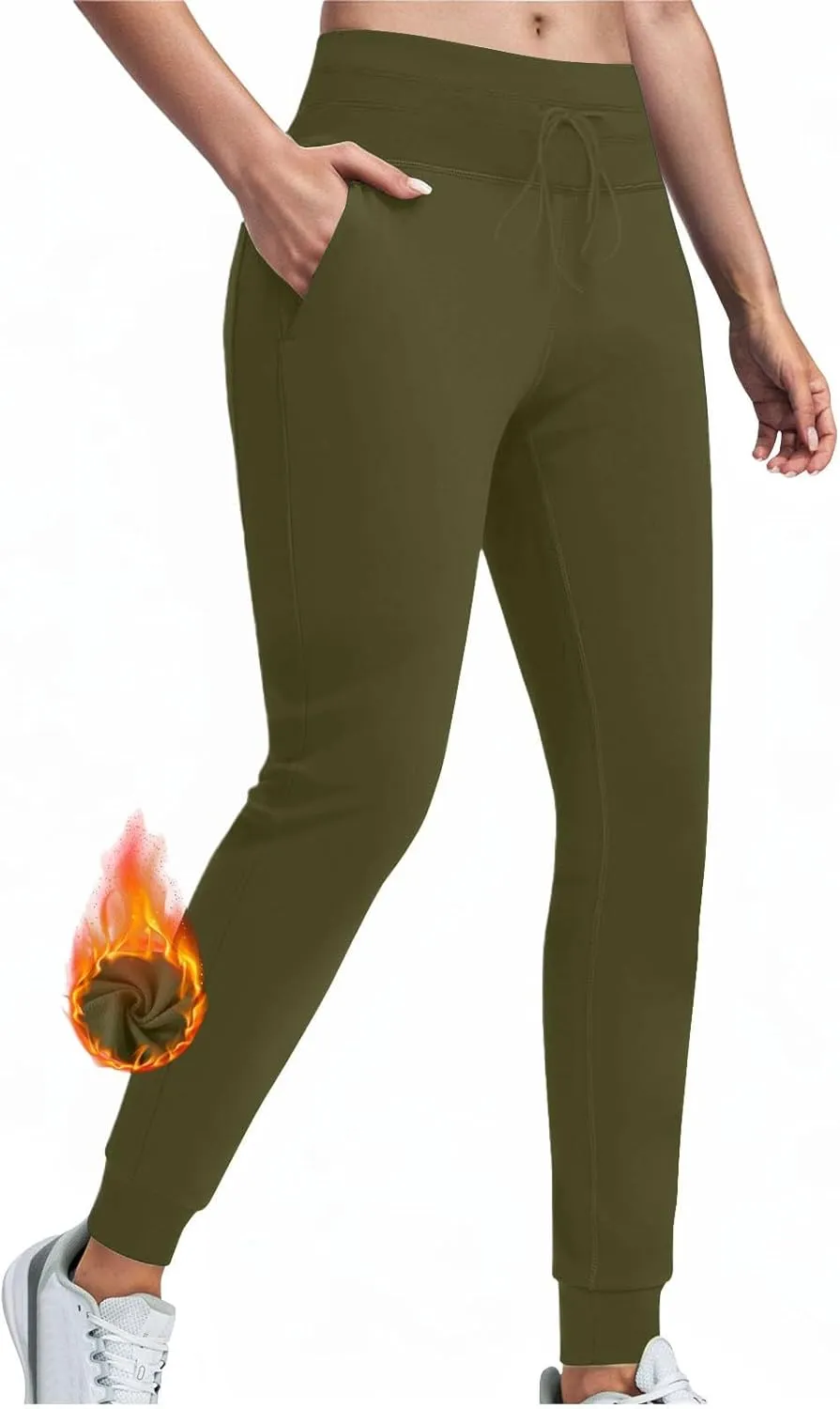 Fleece Lined Joggers Women Athletic Winter Warm High Waisted Thermal Sweatpants Running Drawstring Workout Track