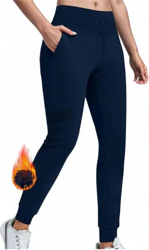 Fleece Lined Joggers Women Athletic Winter Warm High Waisted Thermal Sweatpants Running Drawstring Workout Track