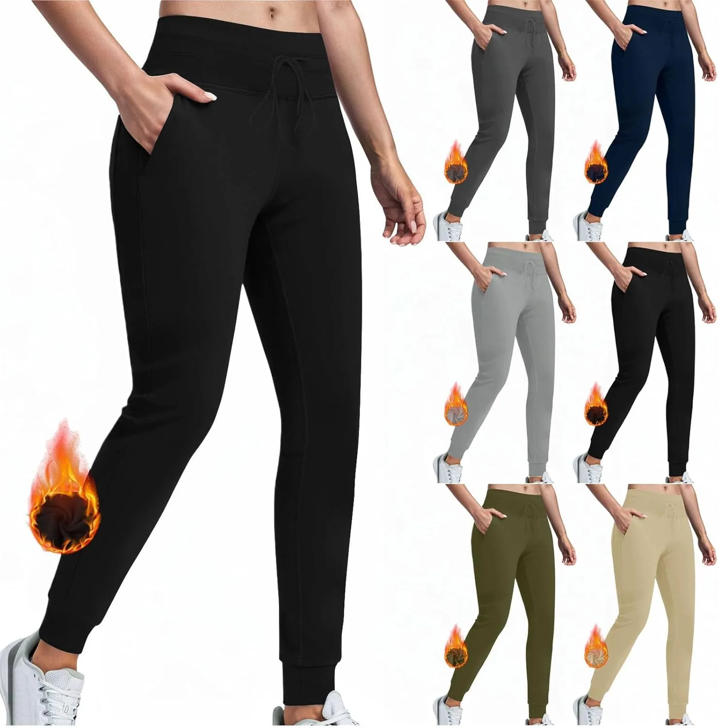 Fleece Lined Joggers Women Athletic Winter Warm High Waisted Thermal Sweatpants Running Drawstring Workout Track