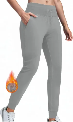 Fleece Lined Joggers Women Athletic Winter Warm High Waisted Thermal Sweatpants Running Drawstring Workout Track