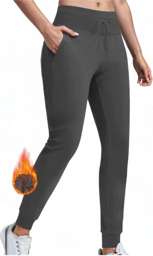 Fleece Lined Joggers Women Athletic Winter Warm High Waisted Thermal Sweatpants Running Drawstring Workout Track