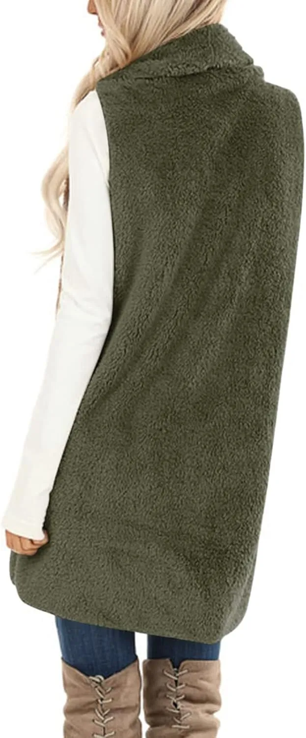 Fleece Vest Women Sherpa Vest Sweater Vests Open Front Cardigan Fuzzy Jacket Winter Sleeveless Jackets with Pockets