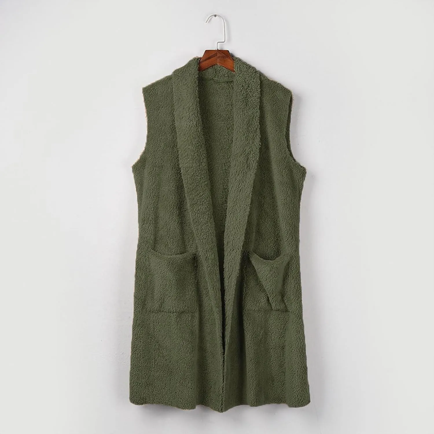 Fleece Vest Women Sherpa Vest Sweater Vests Open Front Cardigan Fuzzy Jacket Winter Sleeveless Jackets with Pockets