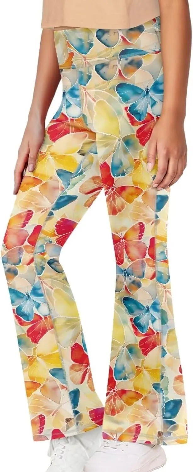 Girls Leggings Size 5-14 Bell Bottom Yoga Pants High Waist Summer Girls' Pants for Dance Elastic Leggings Pants