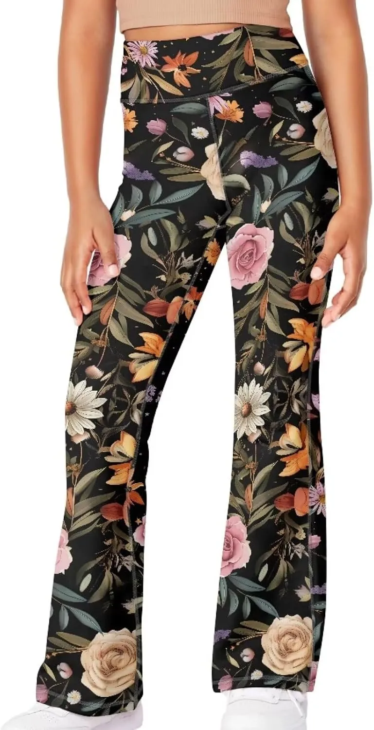 Girls Leggings Size 5-14 Bell Bottom Yoga Pants High Waist Summer Girls' Pants for Dance Elastic Leggings Pants